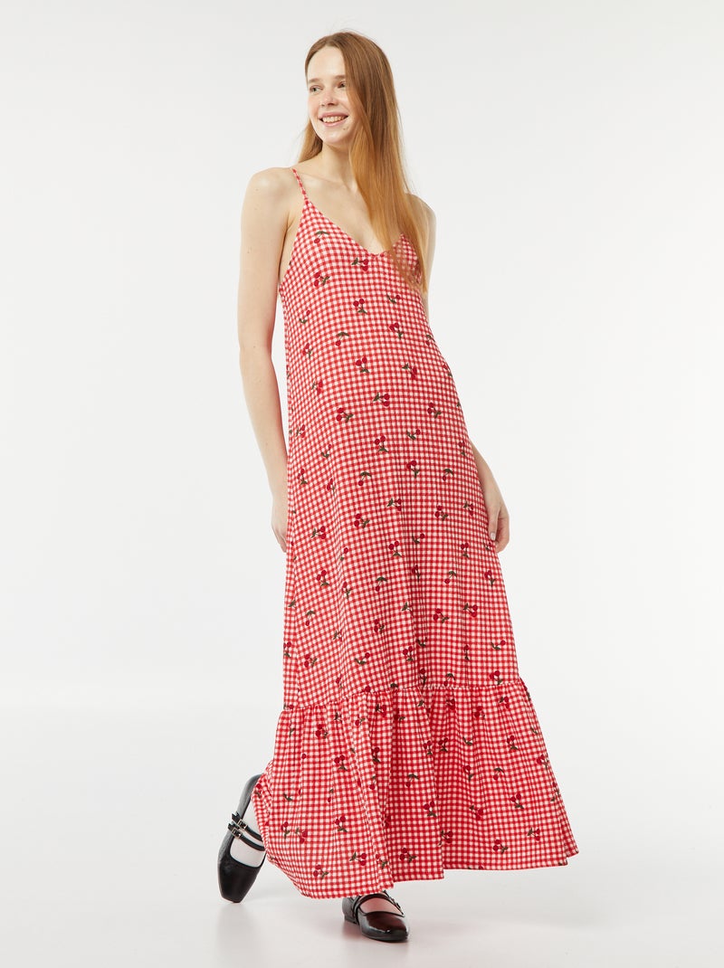 Vestito lungo con spalline sottili in tessuto goffrato ROSSO - Kiabi