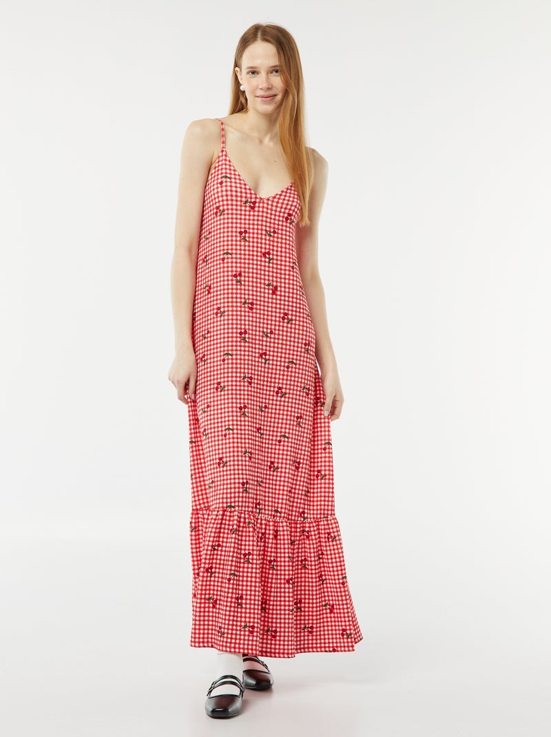 Vestito lungo con spalline sottili in tessuto goffrato ROSSO - Kiabi