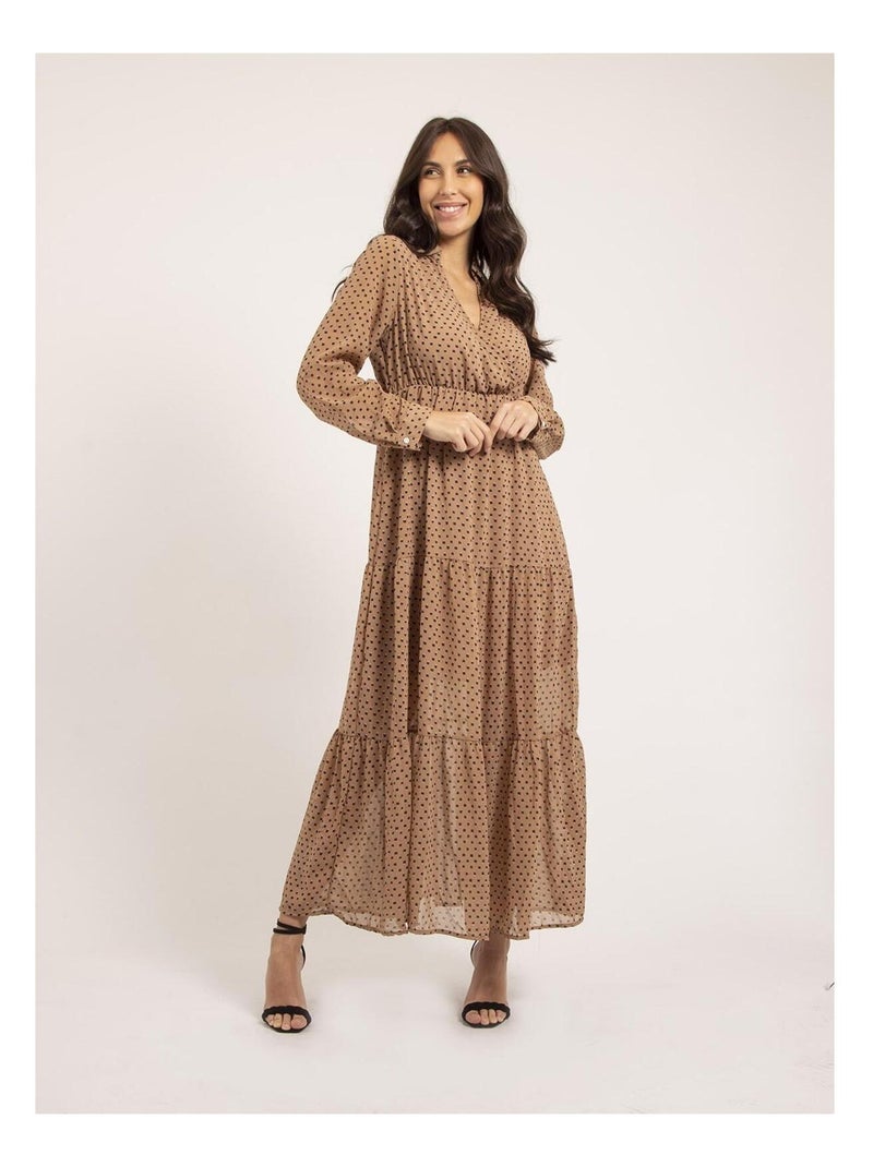 Vestito lungo con stampa IDYANA Beige - Kiabi