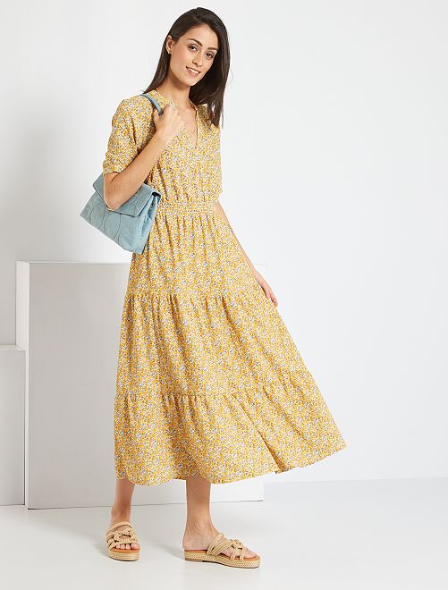 Vestito lungo con volant in maglia goffrata - GIALLO - Kiabi - 30.00€