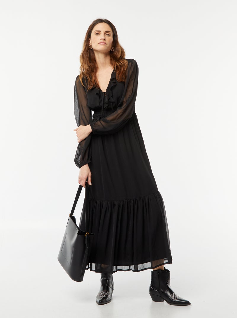 Vestito lungo con volant nero - Kiabi