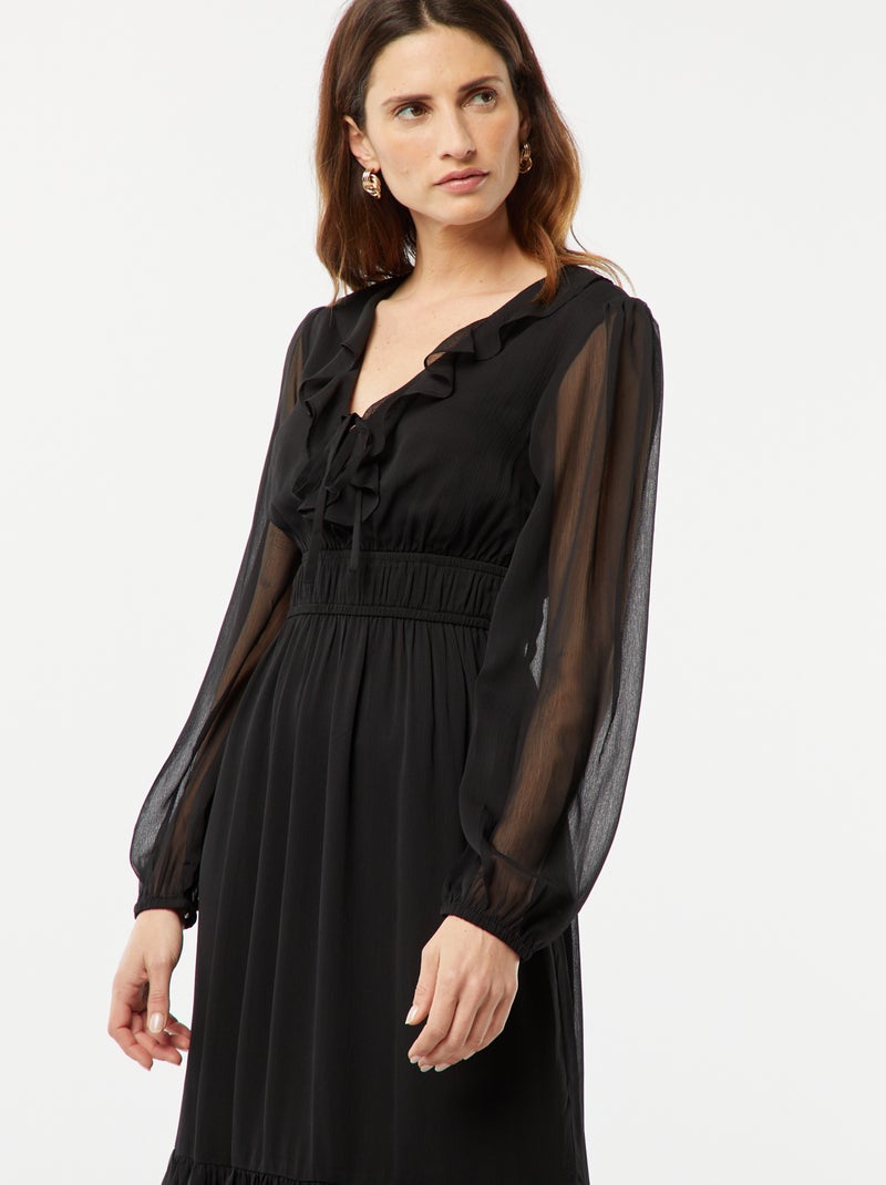 Vestito lungo con volant nero - Kiabi