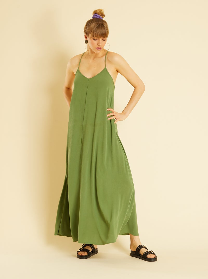 Vestito lungo da spiaggia incrociato sulla schiena verde pino - Kiabi
