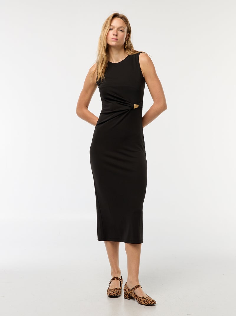 Vestito lungo drappeggiato con gioiello nero - Kiabi