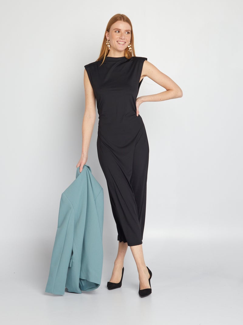 Abito Invernale Vestito Lungo Nero Maniche Corte Vestito Lungo