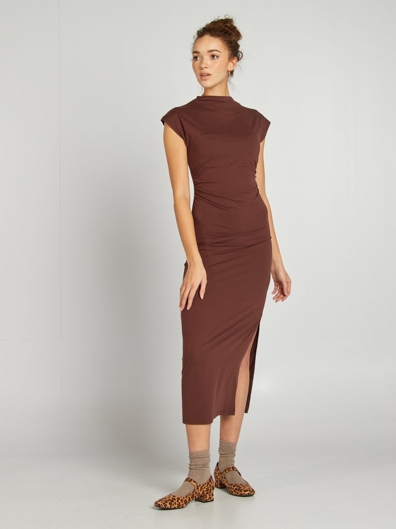 Vestito lungo effetto drappeggiato MARRONE - Kiabi