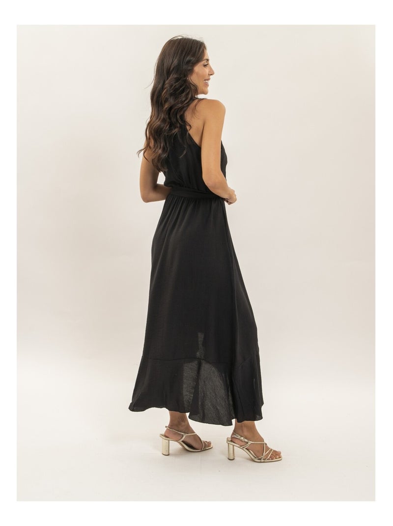 Vestito lungo fluido con volant INIVA Nero - Kiabi