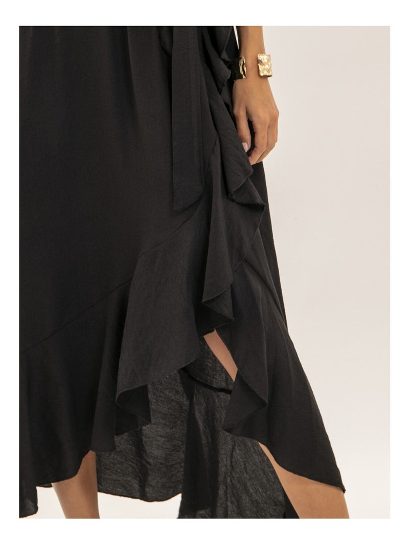 Vestito lungo fluido con volant INIVA Nero - Kiabi