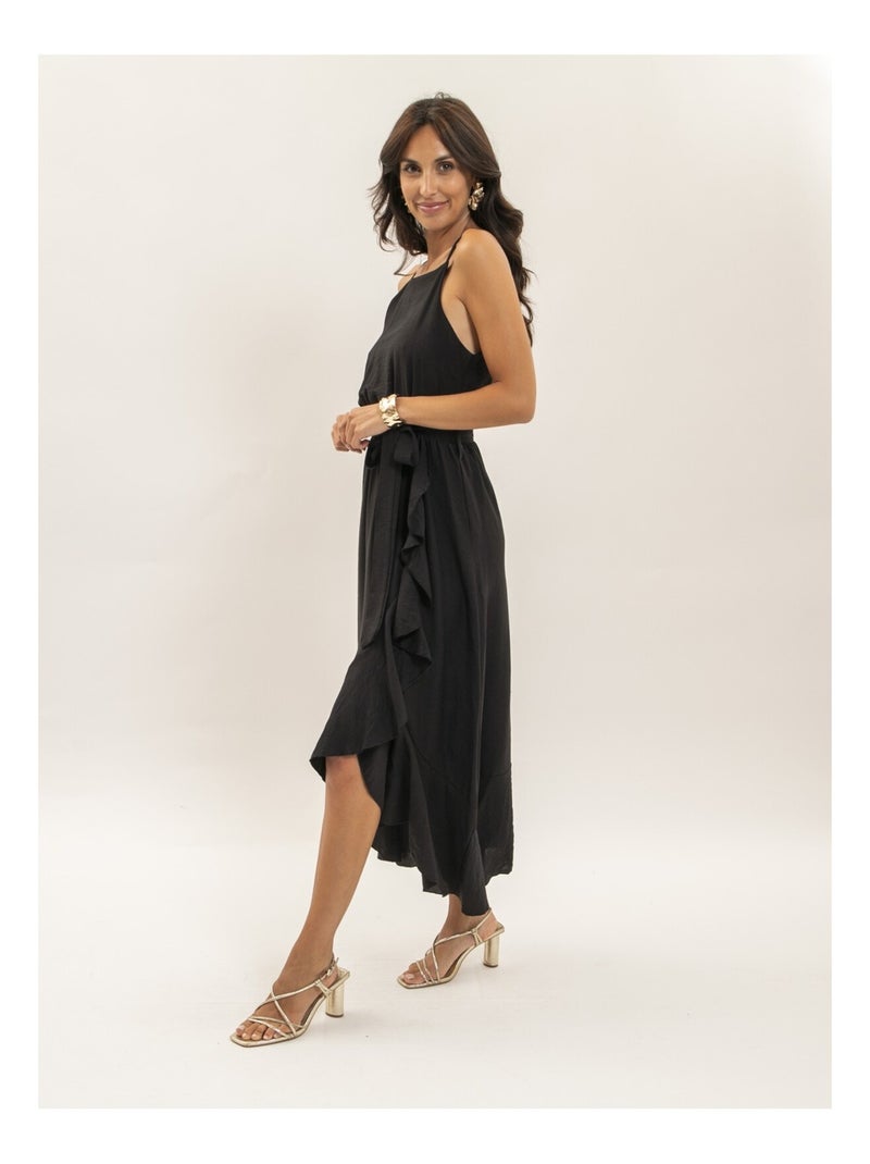 Vestito lungo fluido con volant INIVA Nero - Kiabi