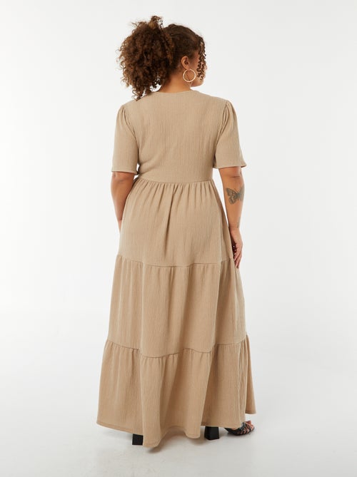 Vestito lungo goffrato a maniche corte con scollo incrociato - Kiabi