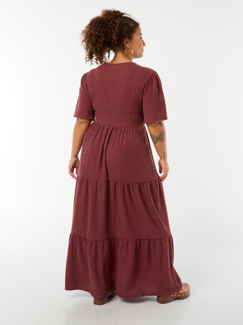 Vestito lungo goffrato a maniche corte con scollo incrociato Rosso - Kiabi