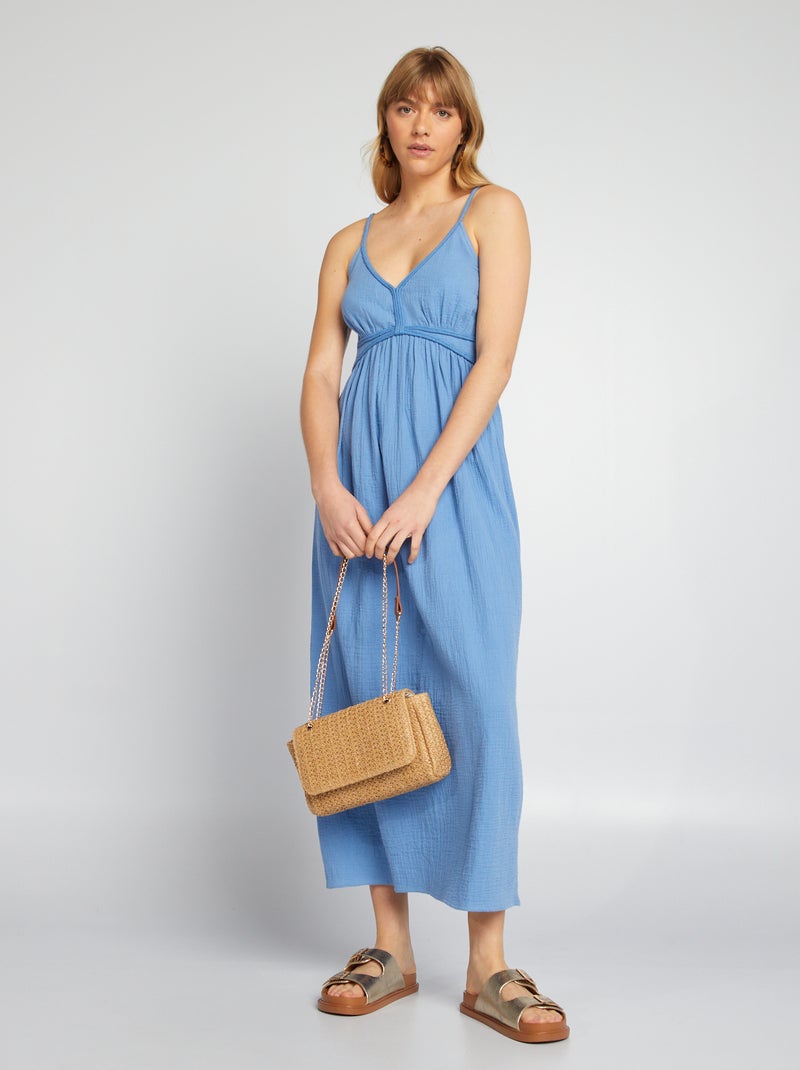Vestito lungo in garza di cotone blu - Kiabi