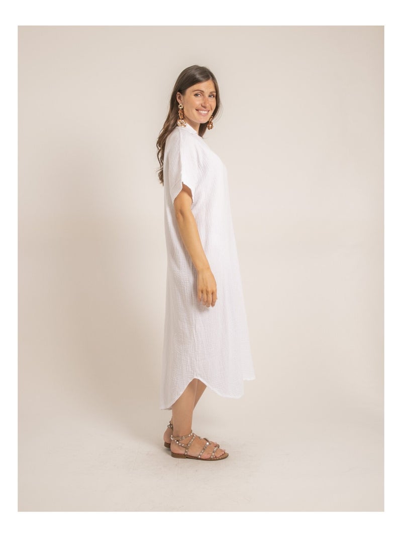 Vestito lungo in garza di cotone IPELOR Bianco - Kiabi
