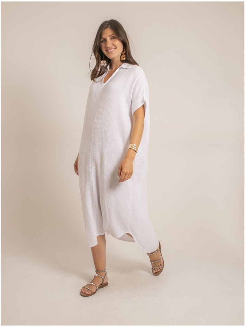 Vestito lungo in garza di cotone IPELOR Bianco - Kiabi