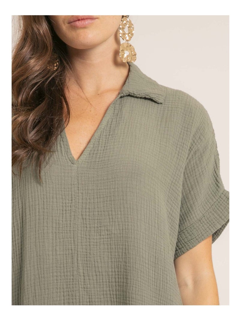 Vestito lungo in garza di cotone IPELOR Cachi - Kiabi
