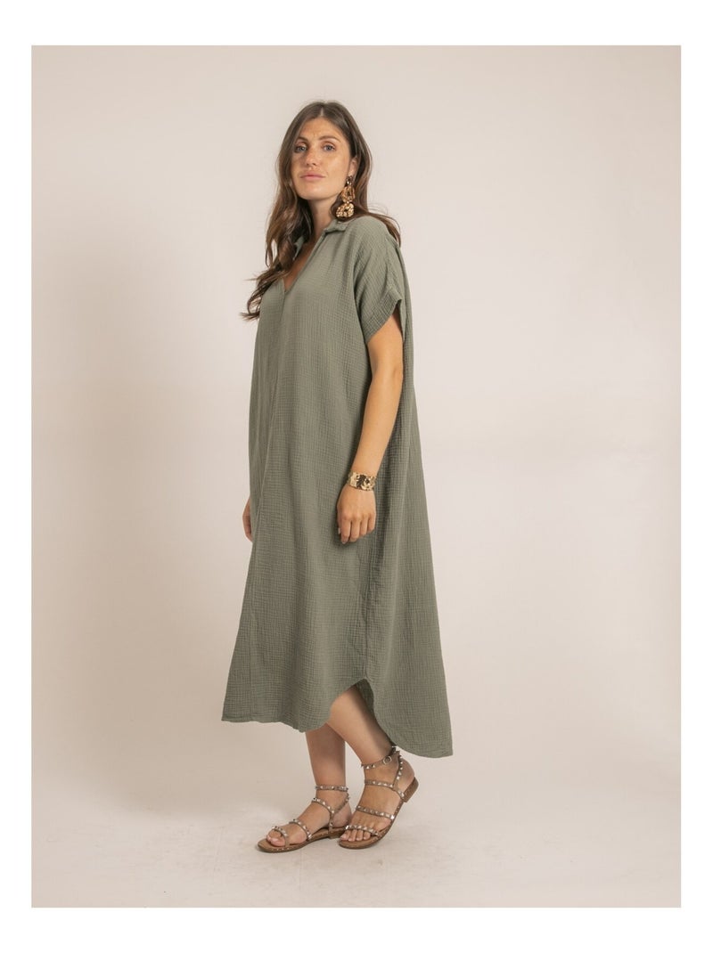 Vestito lungo in garza di cotone IPELOR Cachi - Kiabi