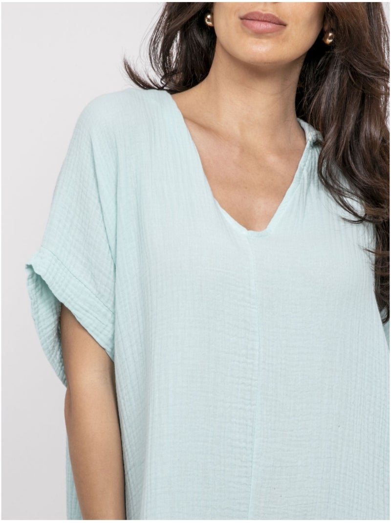 Vestito lungo in garza di cotone IPELOR Verde acqua - Kiabi