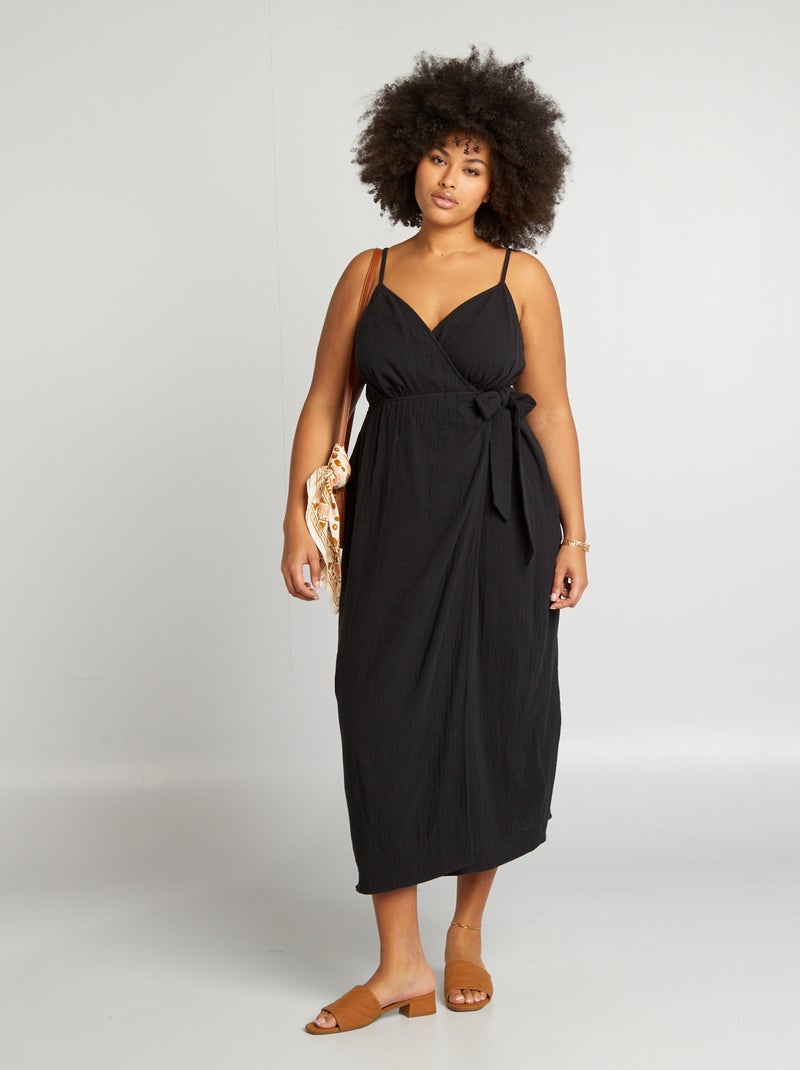 Vestito lungo in garza di cotone nero - Kiabi