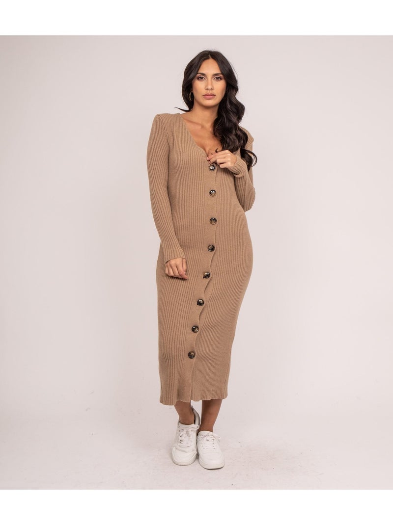 Vestito lungo in maglia a coste IVERNY Beige - Kiabi