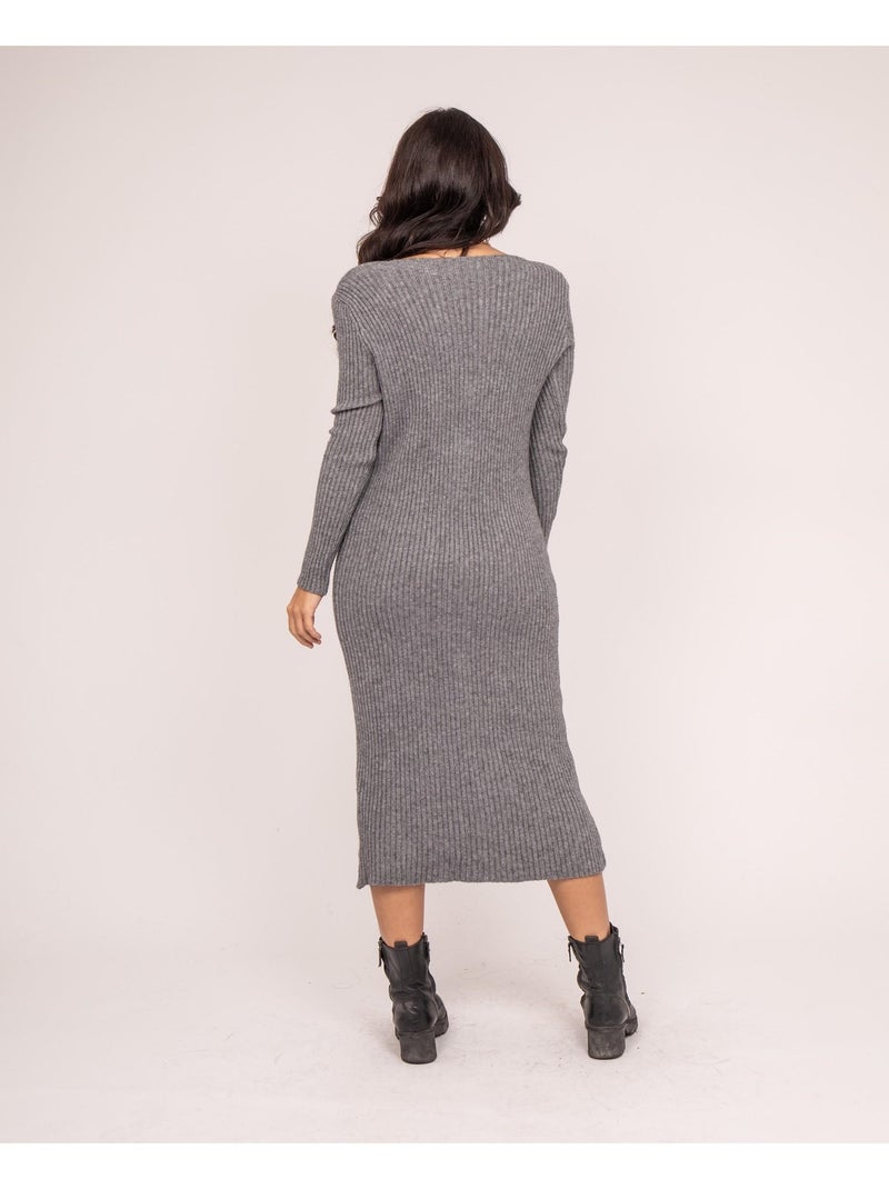 Vestito lungo in maglia a coste IVERNY Grigio melangiato - Kiabi