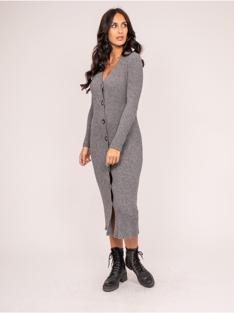 Vestito lungo in maglia a coste IVERNY Grigio melangiato - Kiabi