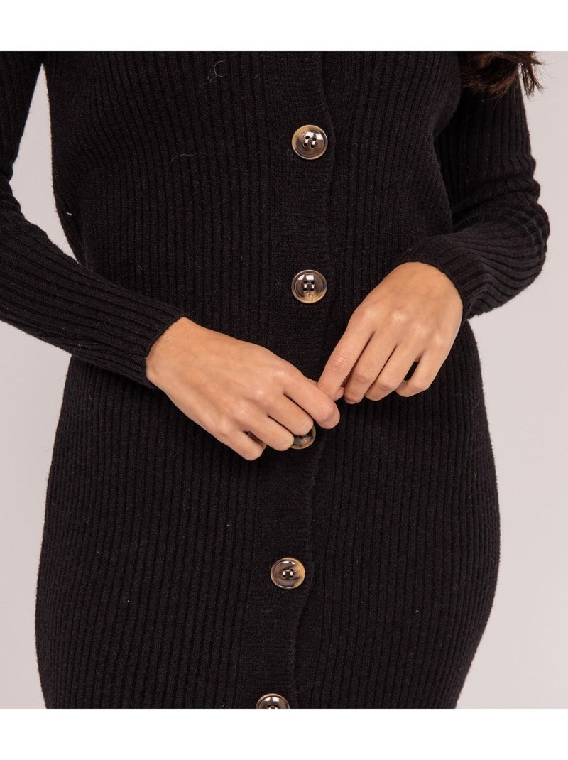 Vestito lungo in maglia a coste IVERNY Nero - Kiabi