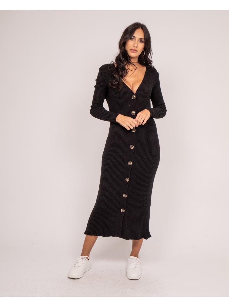 Vestito lungo in maglia a coste IVERNY Nero - Kiabi