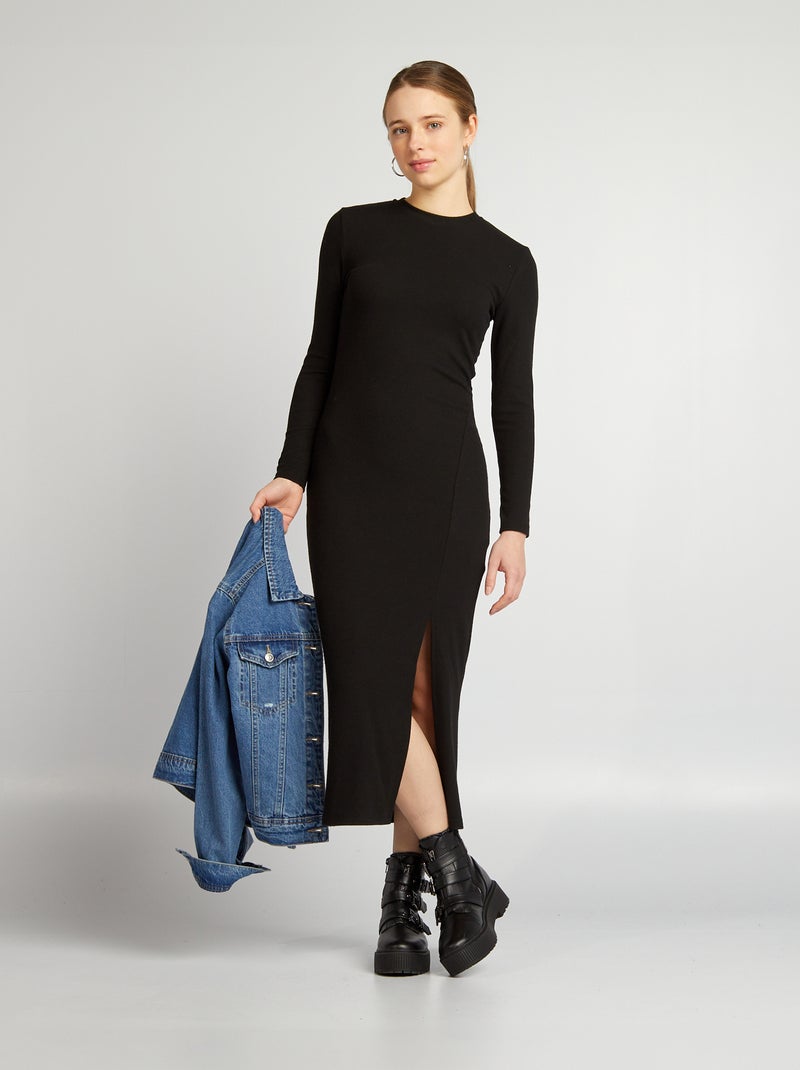 Vestito lungo in maglia a coste nero - Kiabi