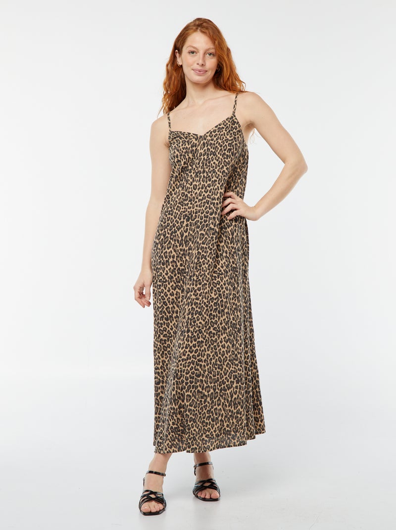 Vestito lungo in maglia effetto crêpe con spalline sottili Beige - Kiabi