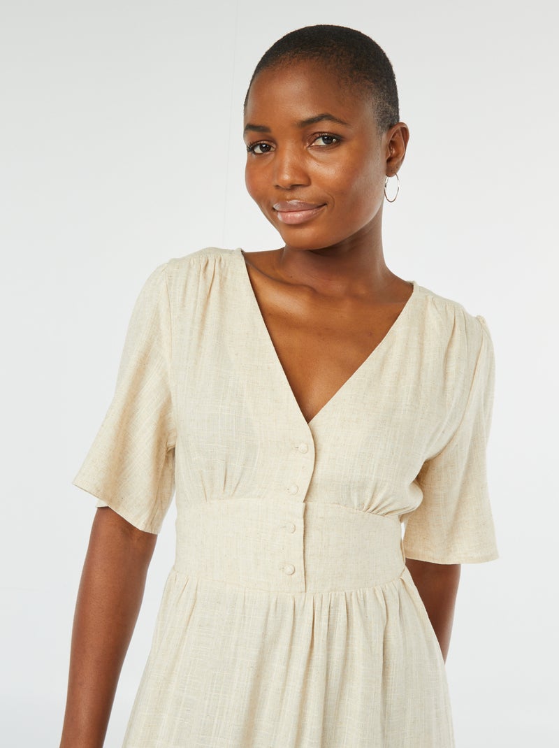 Vestito lungo in misto lino BEIGE - Kiabi