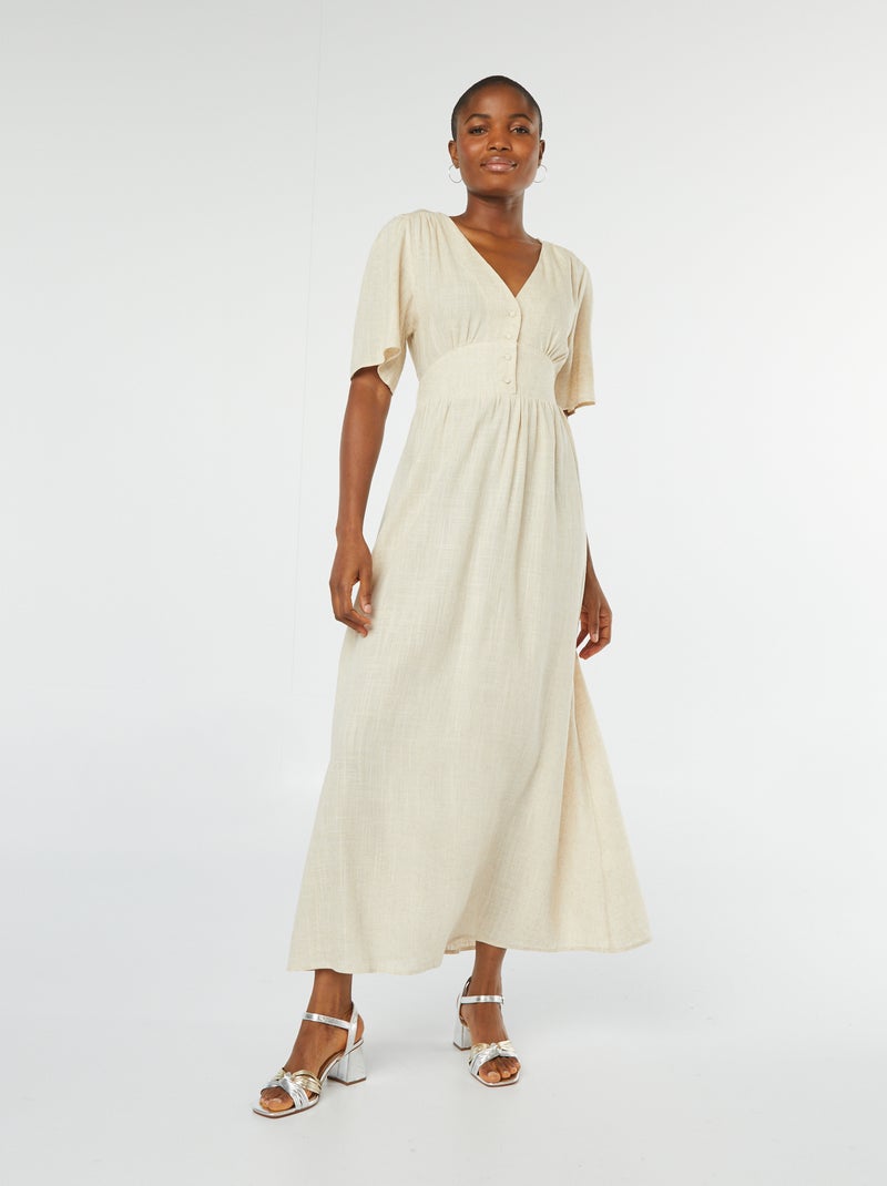 Vestito lungo in misto lino BEIGE - Kiabi
