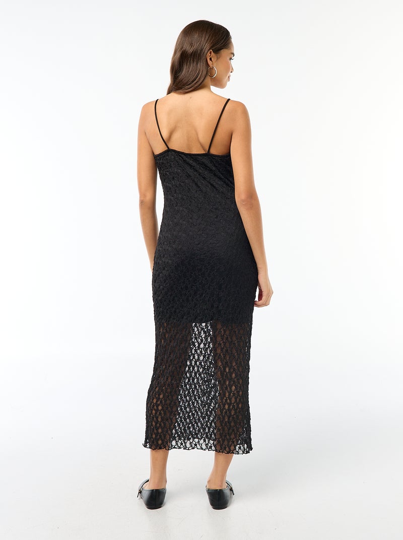 Vestito lungo in pizzo con spalline sottili Nero - Kiabi