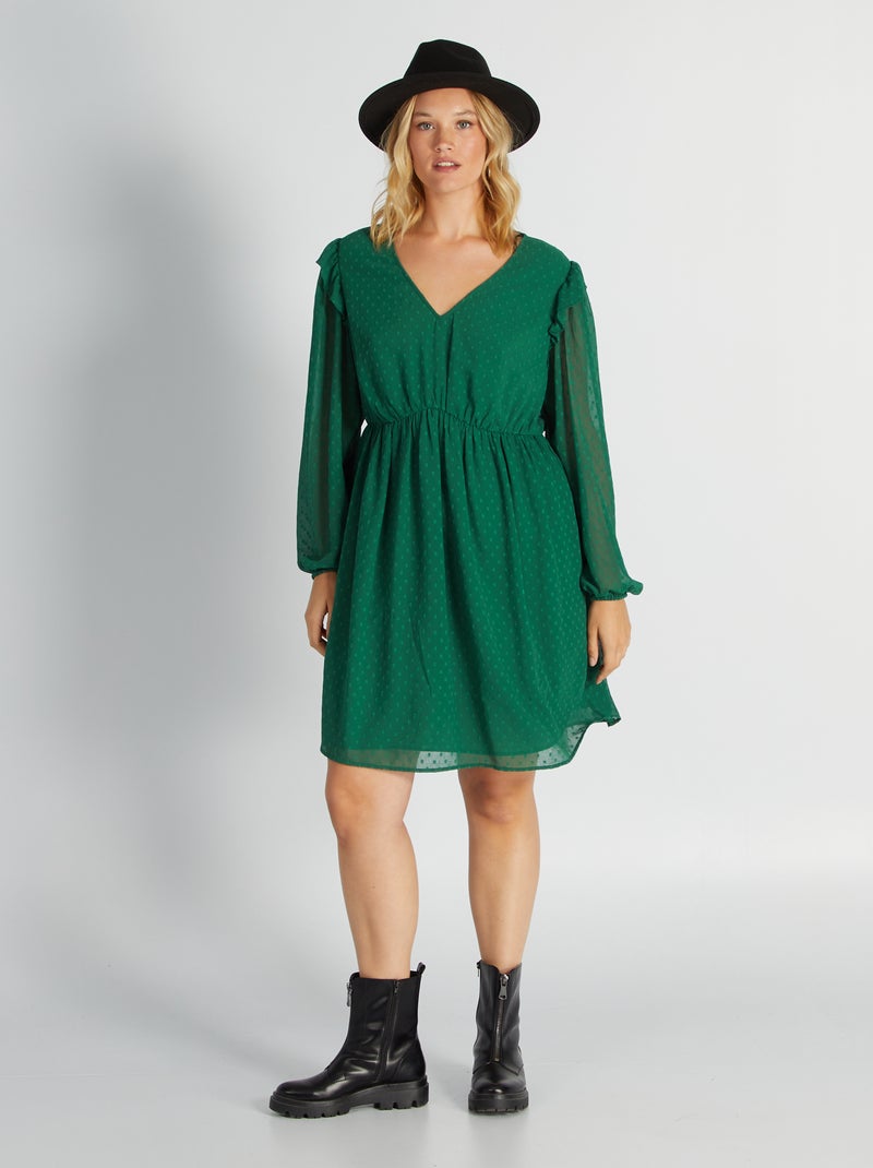 Vestito lungo in plumetis Verde - Kiabi