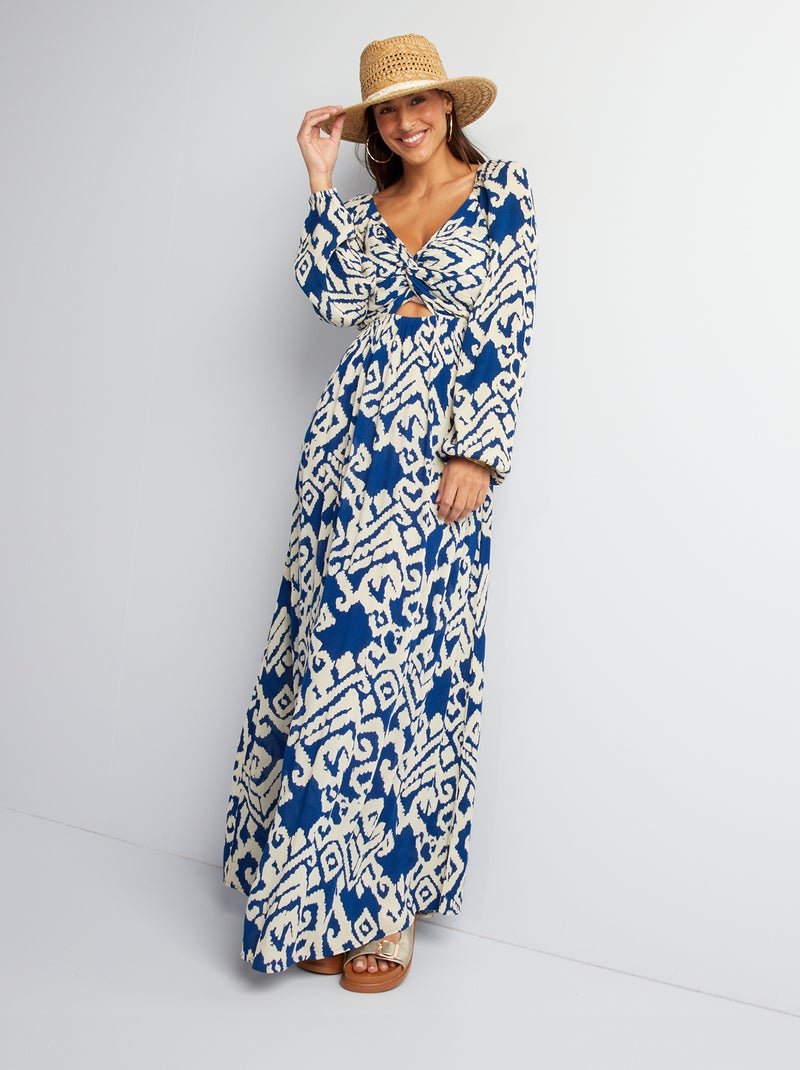 Vestito lungo in tessuto crêpe BLU - Kiabi