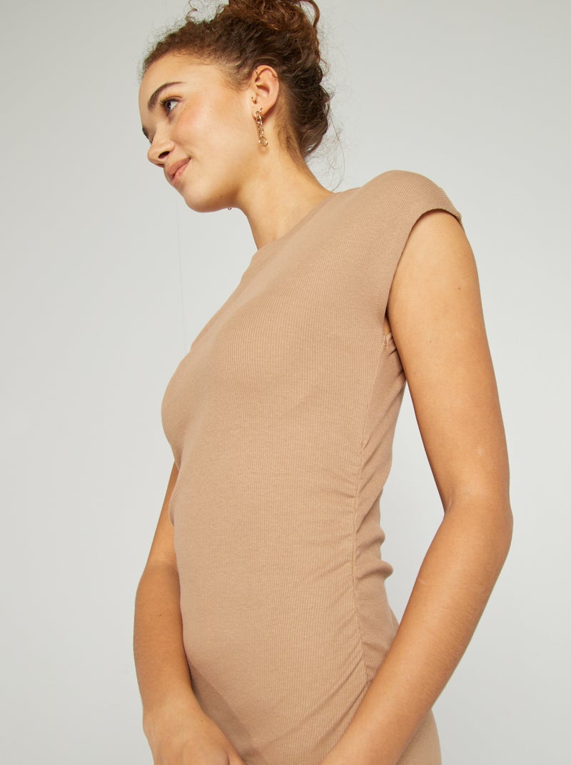 Vestito lungo in tessuto stretch a coste BEIGE - Kiabi