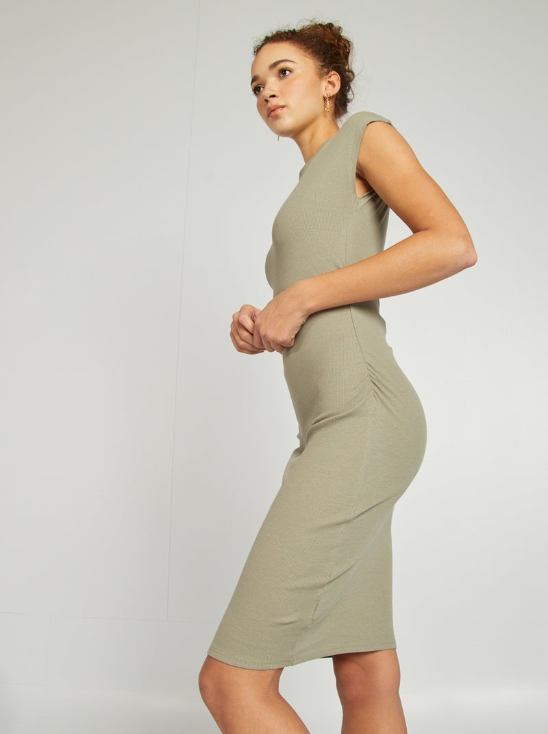 Vestito lungo in tessuto stretch a coste VERDE - Kiabi
