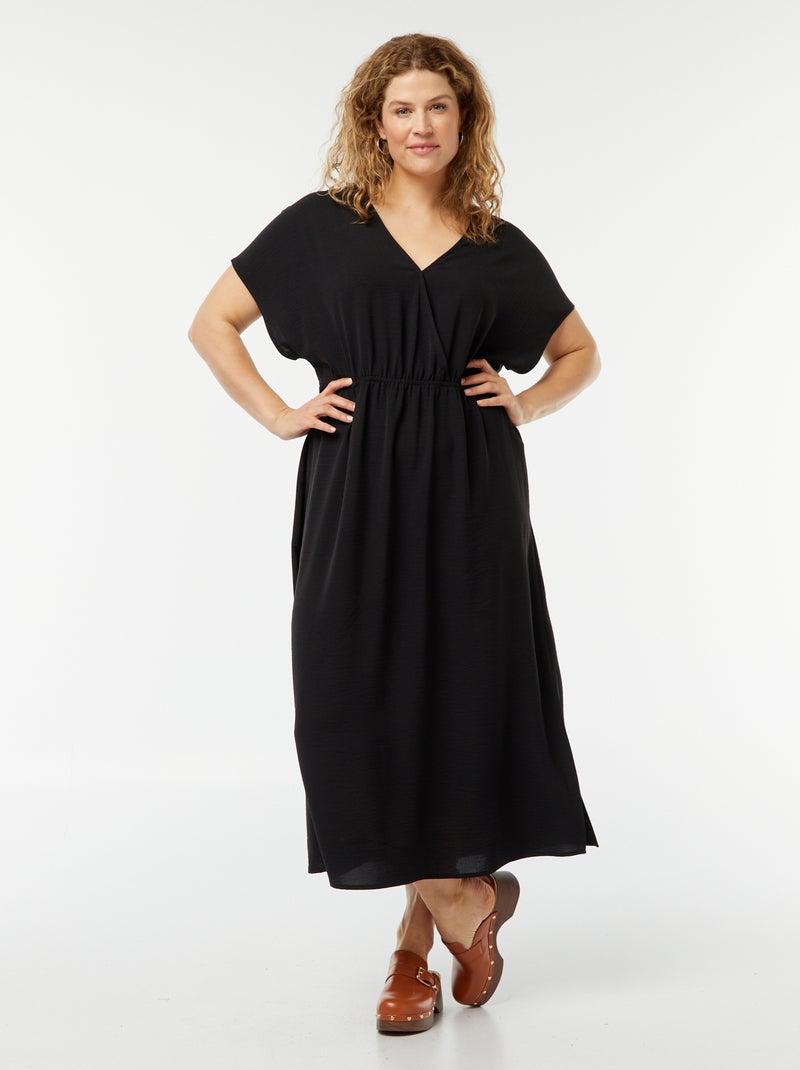 Vestito lungo in tessuto stretch a maniche corte nero - Kiabi