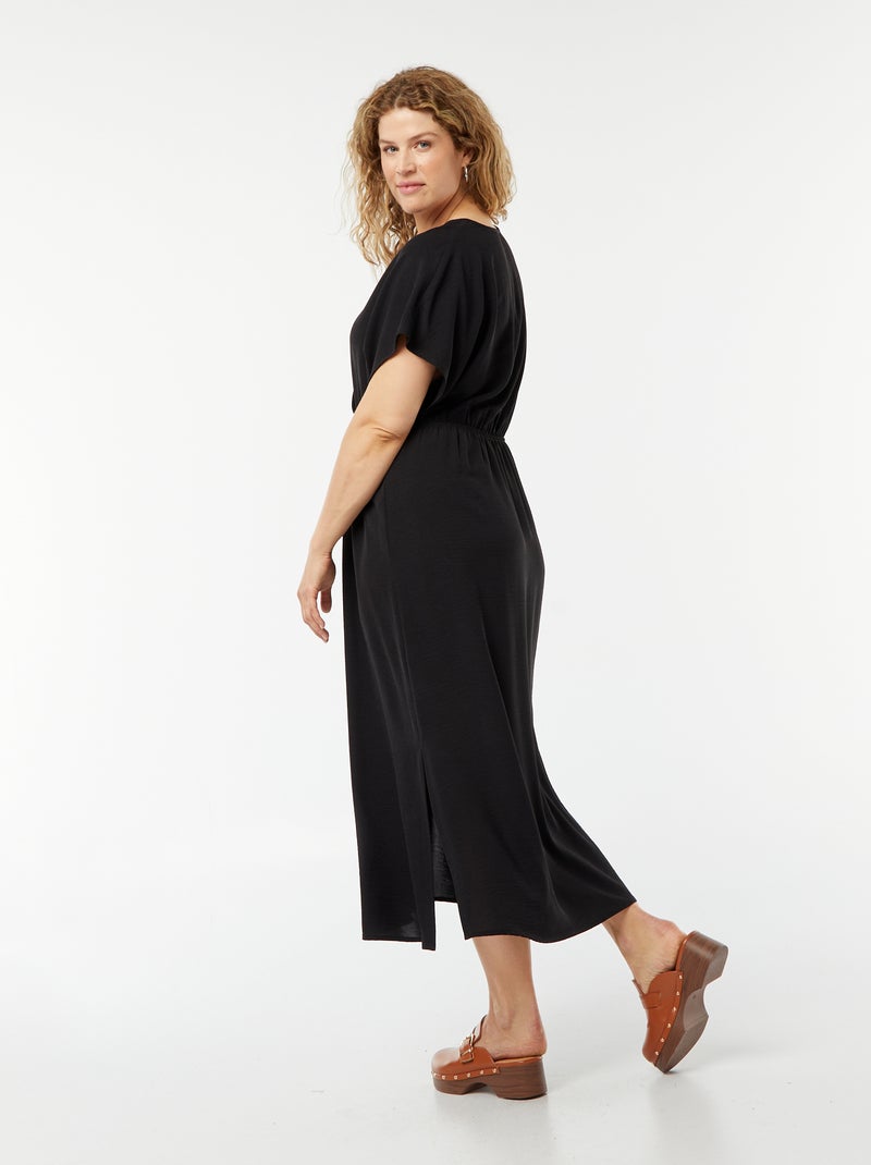 Vestito lungo in tessuto stretch a maniche corte nero - Kiabi