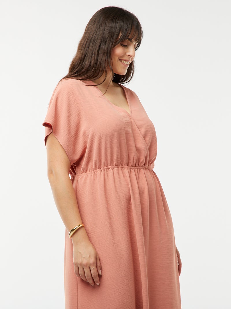 Vestito lungo in tessuto stretch a maniche corte ROSA - Kiabi