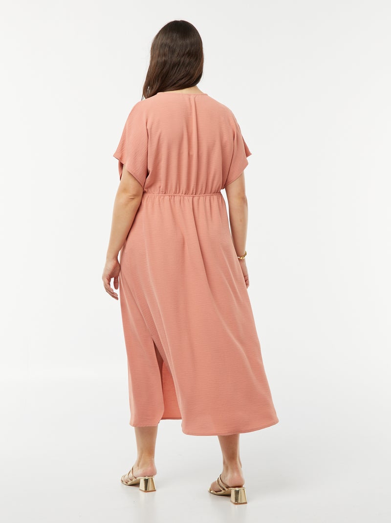 Vestito lungo in tessuto stretch a maniche corte ROSA - Kiabi