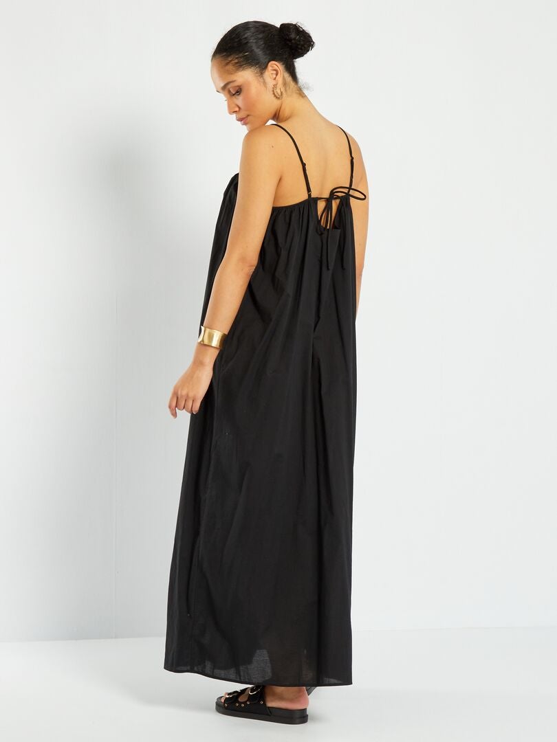 Vestito lungo in voile di cotone Nero - Kiabi
