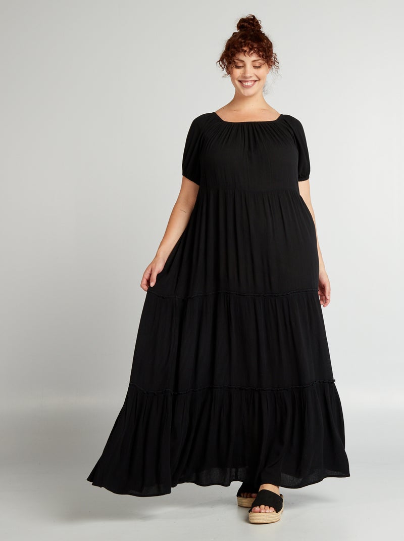 Vestito lungo morbido con balze nero - Kiabi