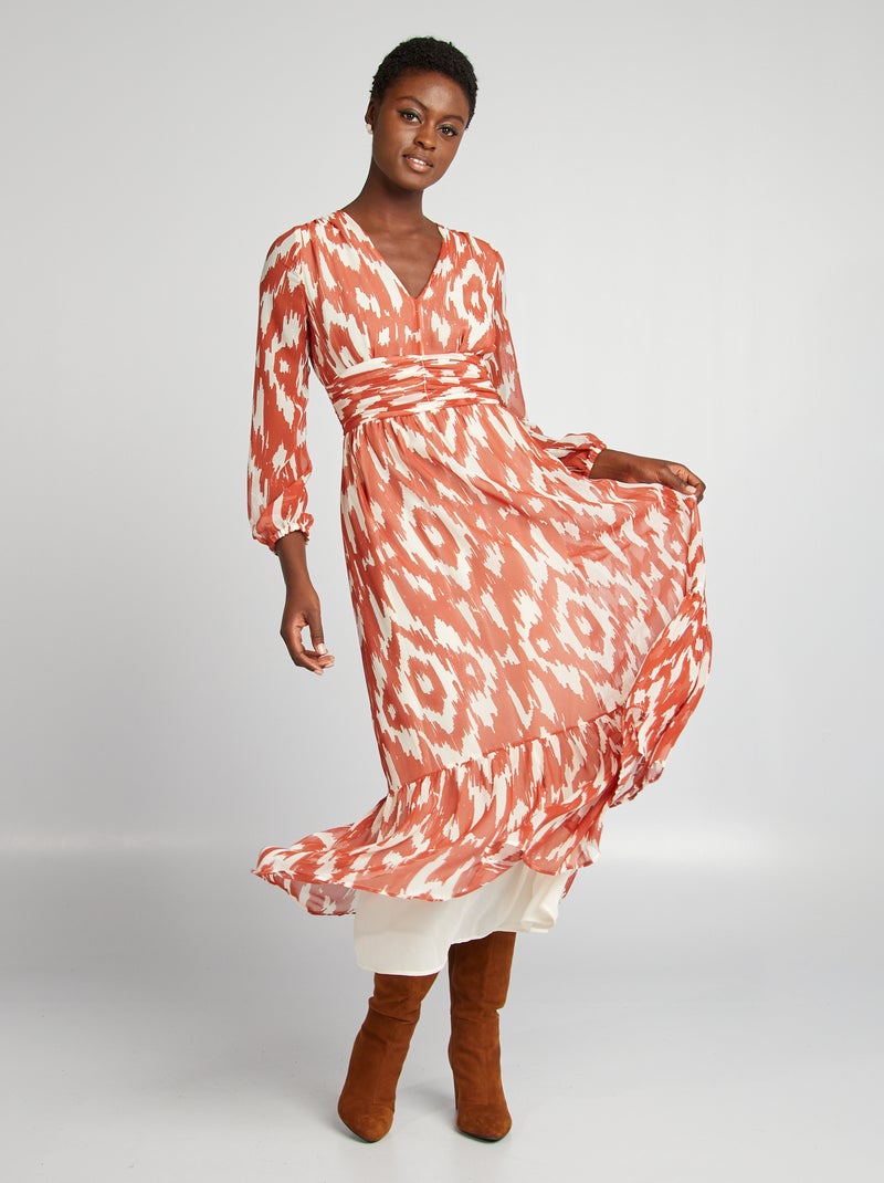 Vestito lungo morbido stampato ROSSO - Kiabi