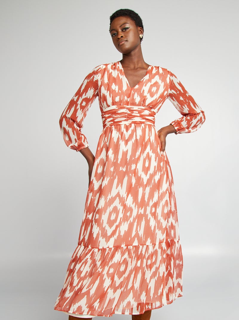 Vestito lungo morbido stampato ROSSO - Kiabi