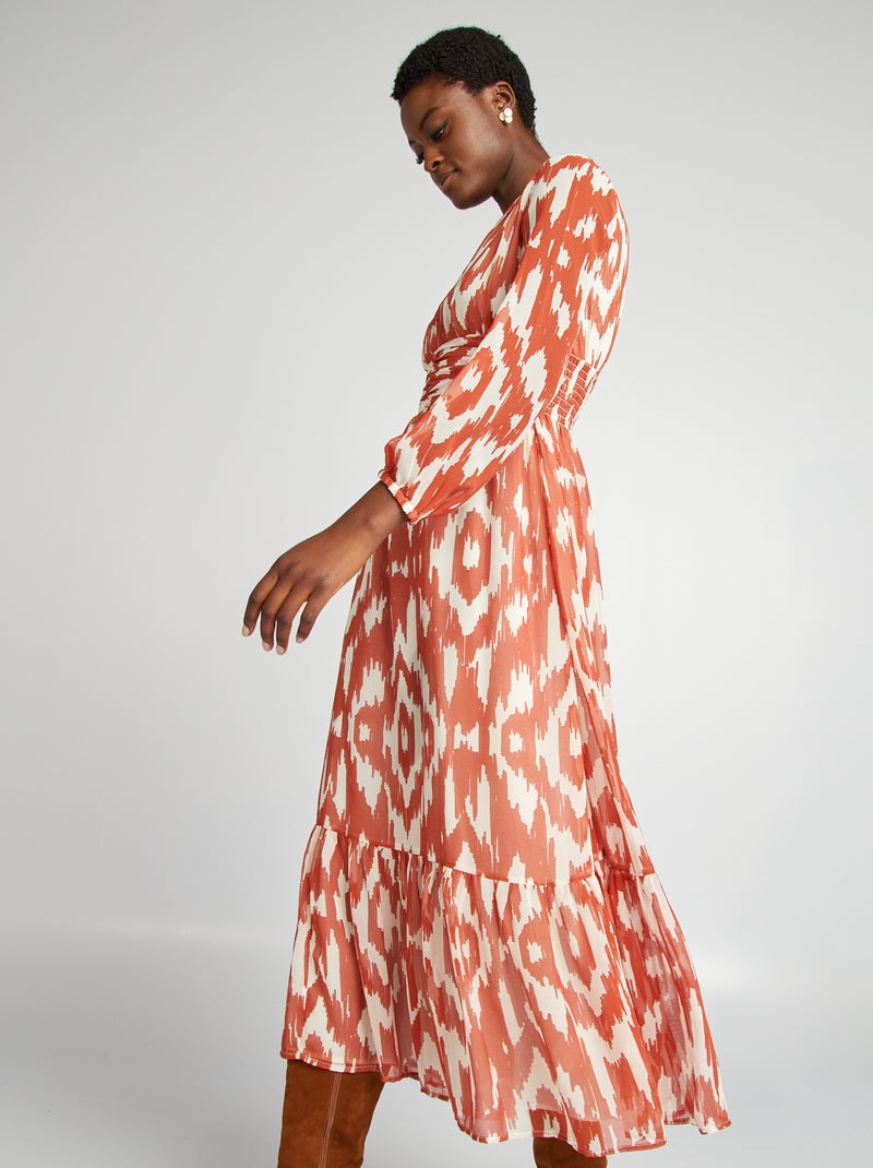 Vestito lungo morbido stampato ROSSO - Kiabi