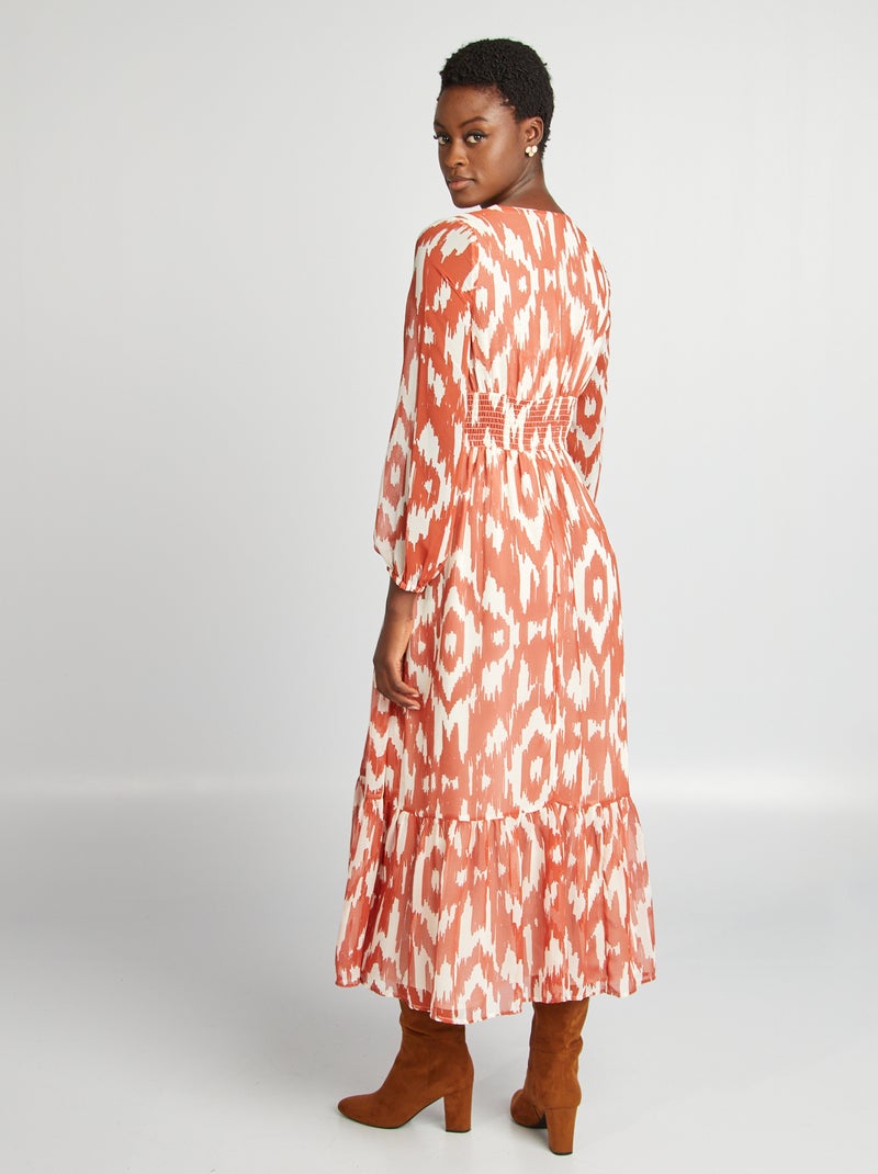 Vestito lungo morbido stampato ROSSO - Kiabi