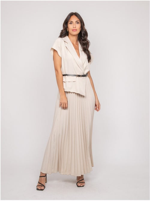 Vestito lungo plissettato con cintura INARA - Kiabi