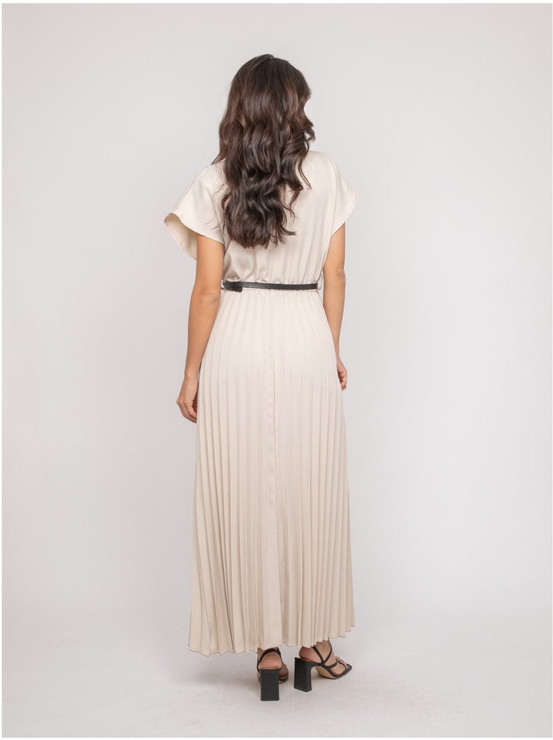 Vestito lungo plissettato con cintura INARA Ecru - Kiabi