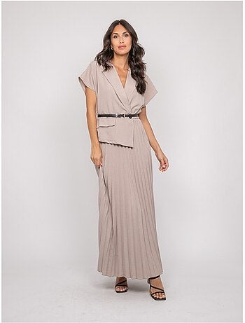 Vestito lungo plissettato con cintura INARA