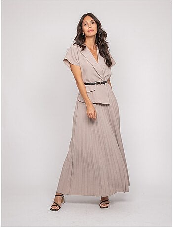Vestito lungo plissettato con cintura INARA